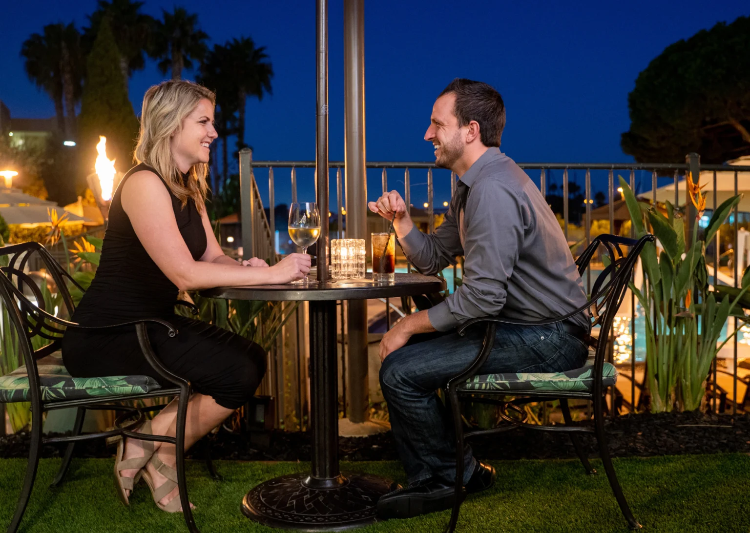 Couple dining on patio