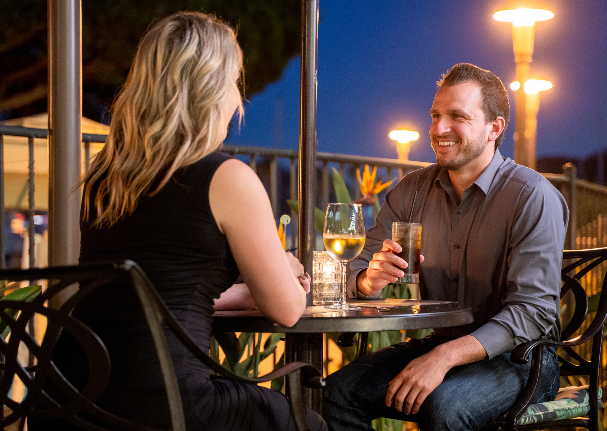 Couple dining on patio