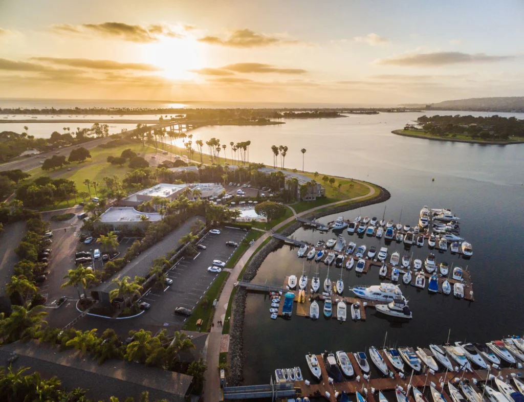 aerial view of the hotel and marina