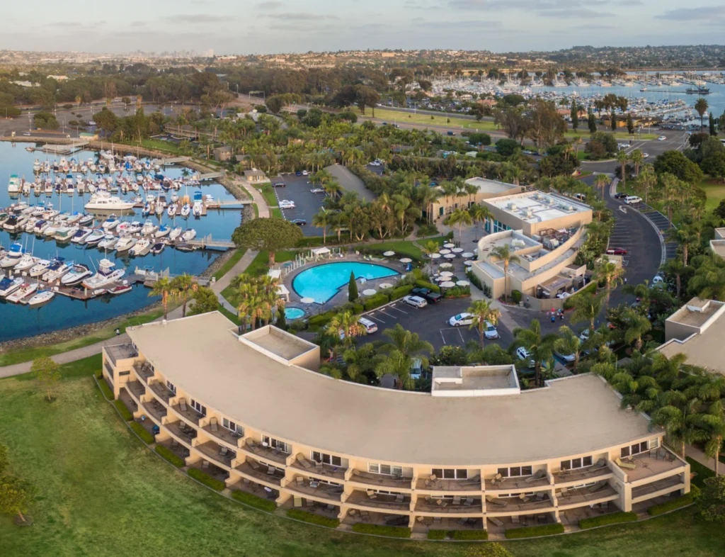 aerial photo of the hotel and marina