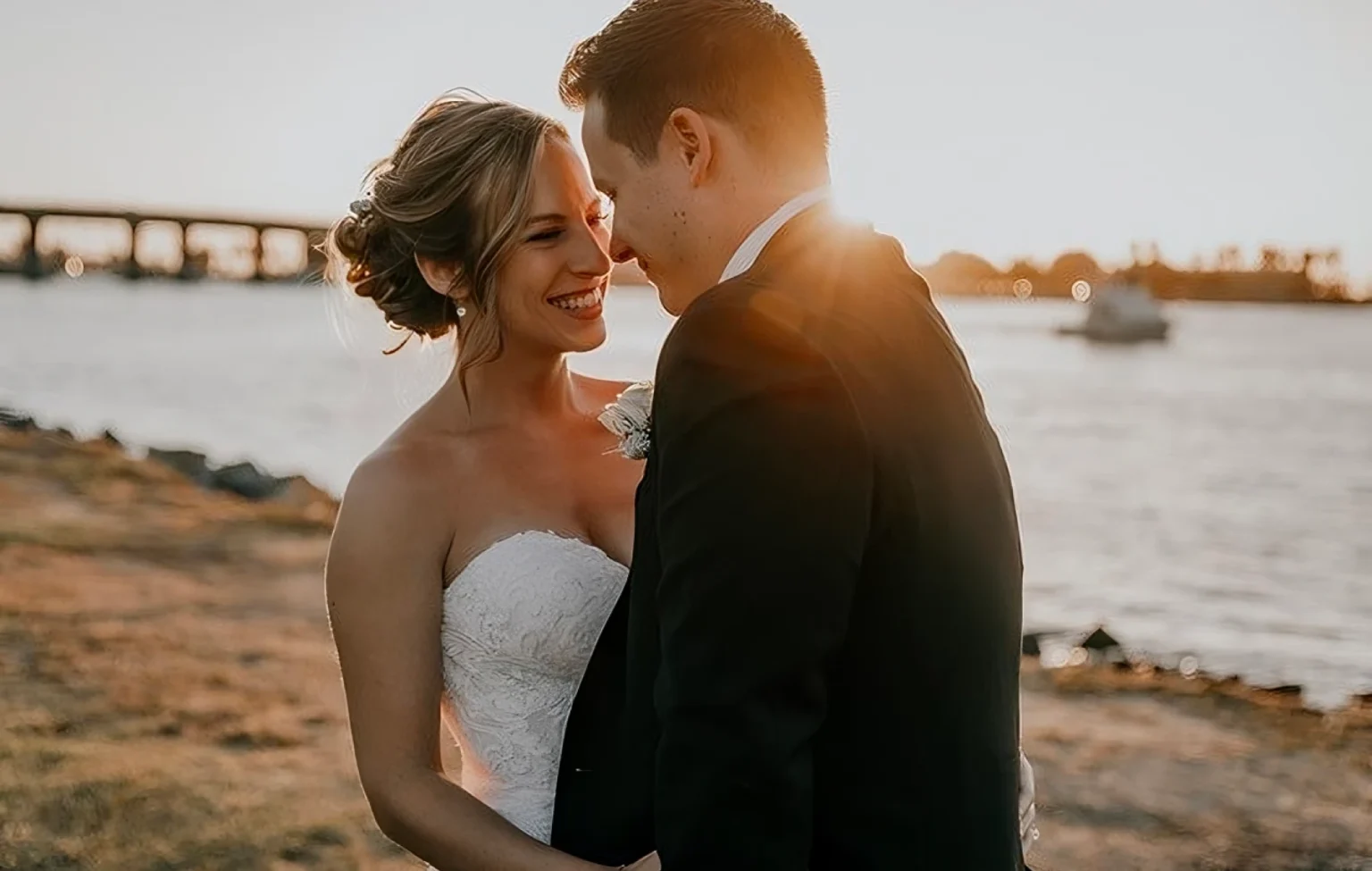 Couple getting married in front of the bay