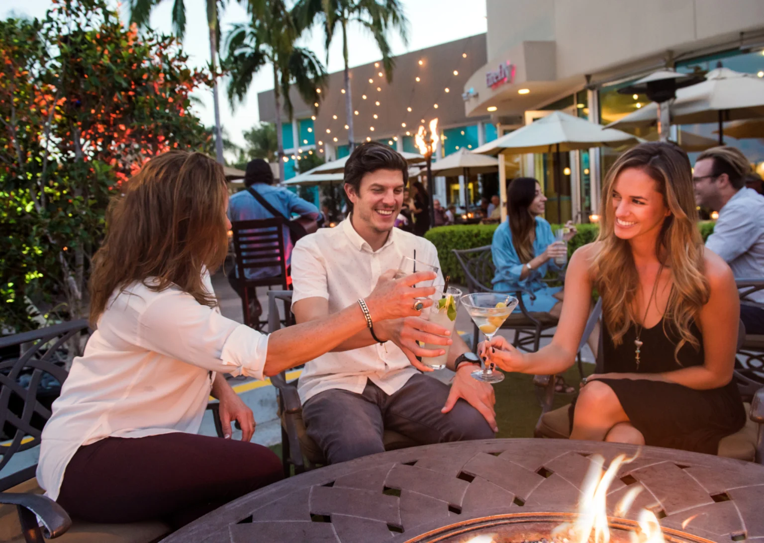 friends cheersing on firefly patio