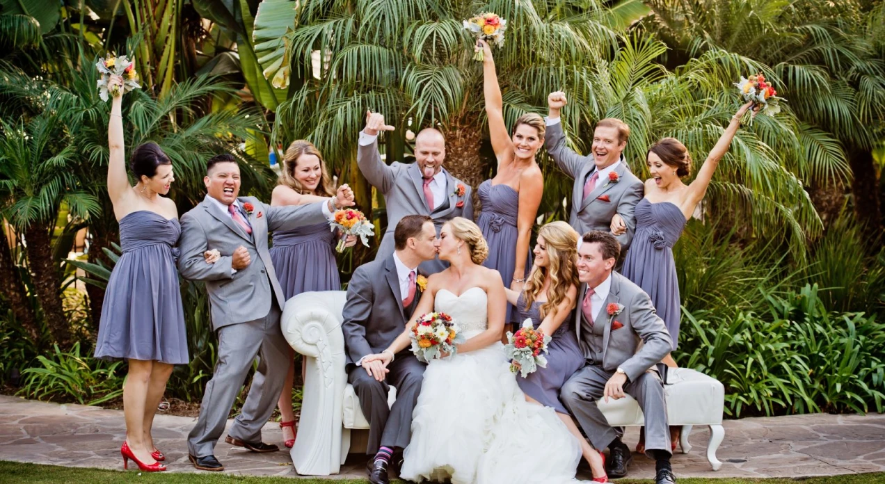 People celebrating a married couple