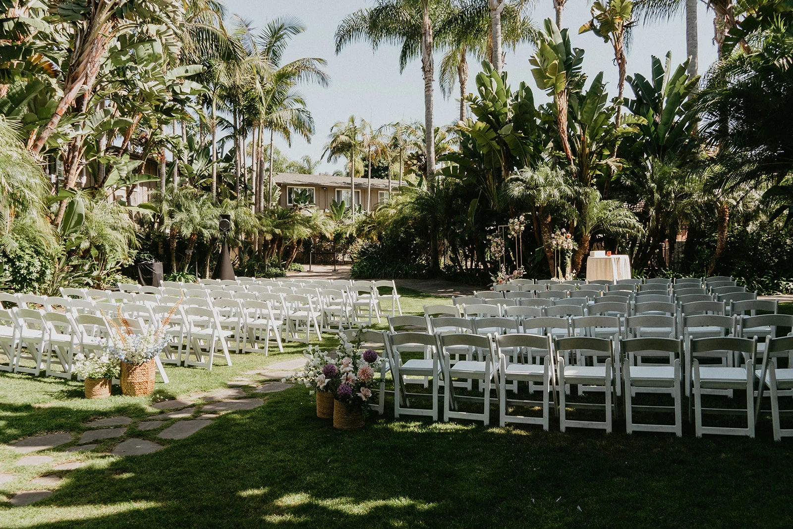 Tropical courtyard set up for wedding
