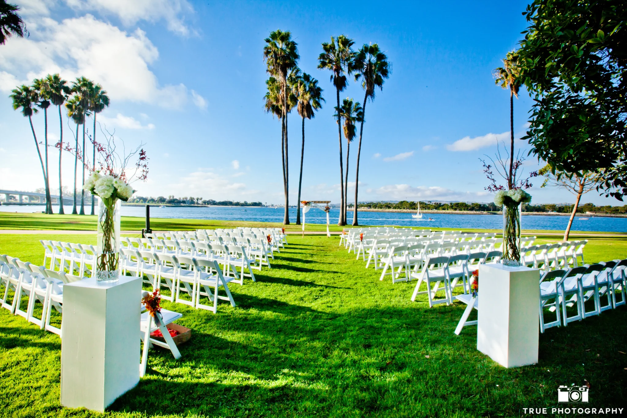 wedding ceremony setup on lawn