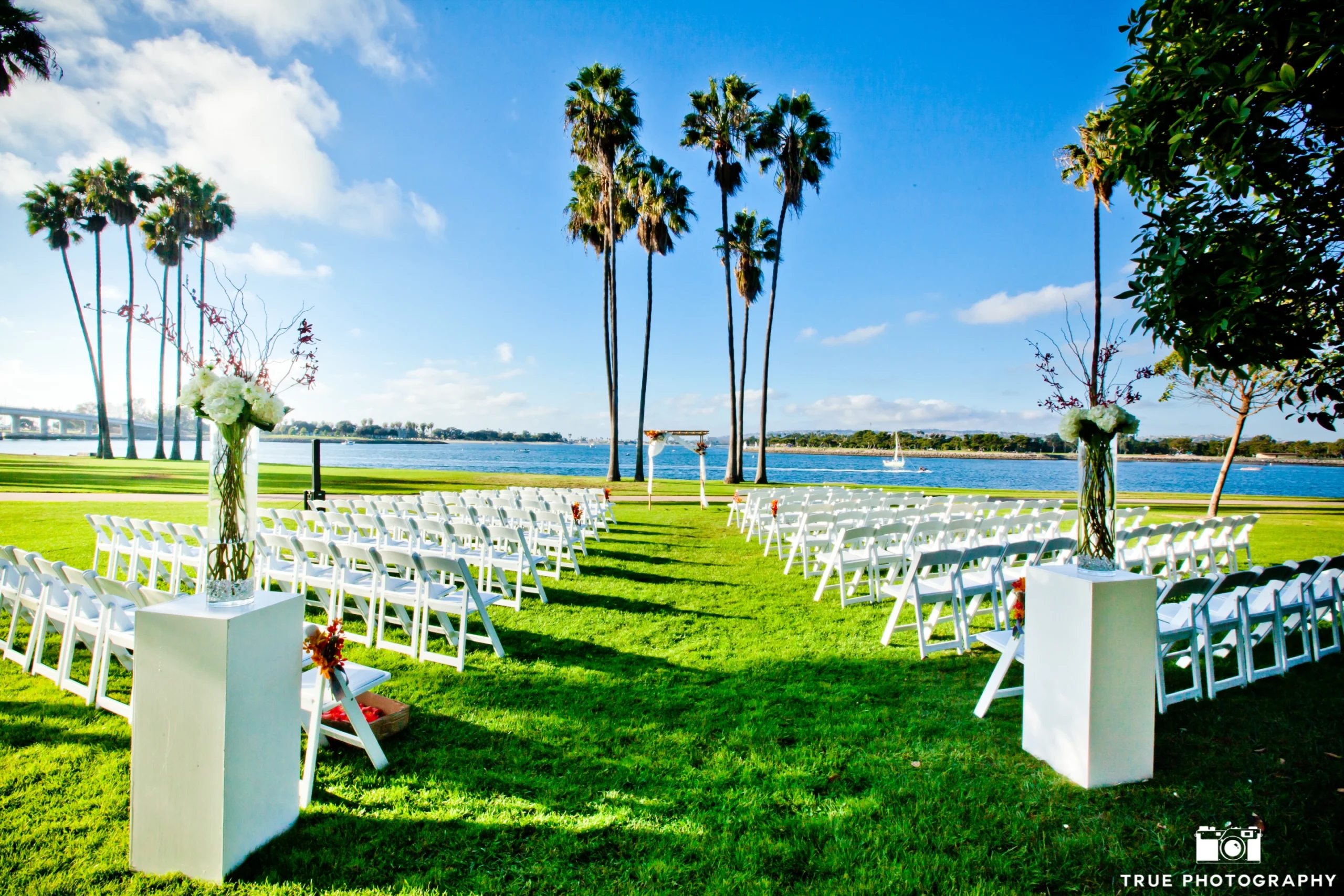 Waterfront wedding ceremony arrangement