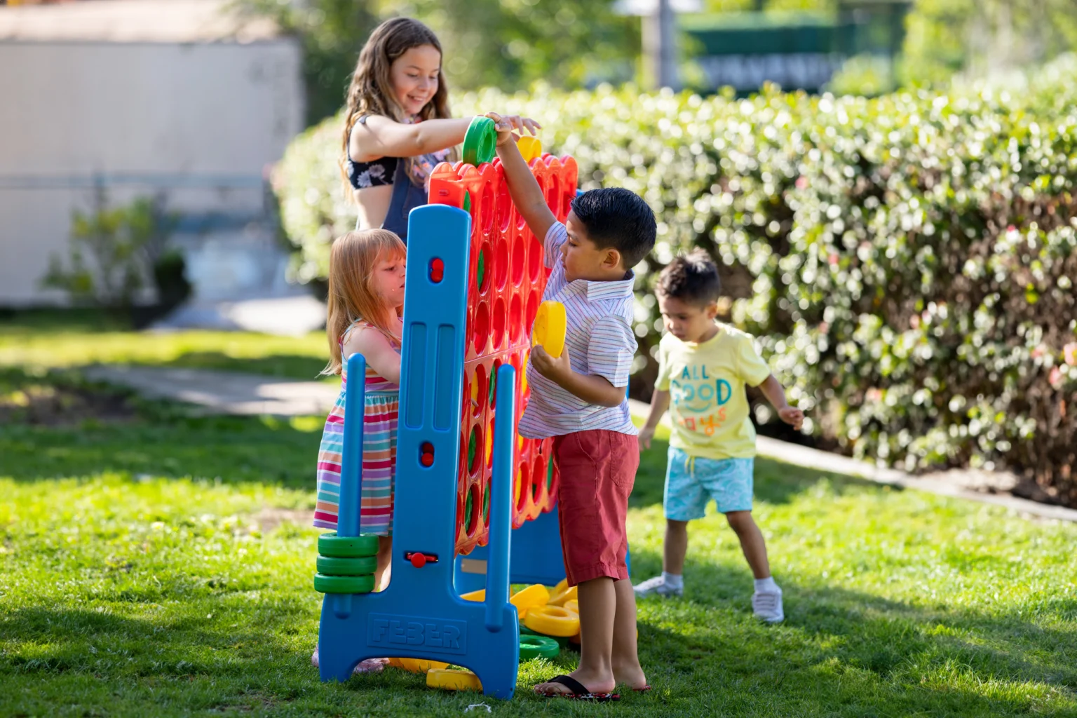 Kids playing giant board game