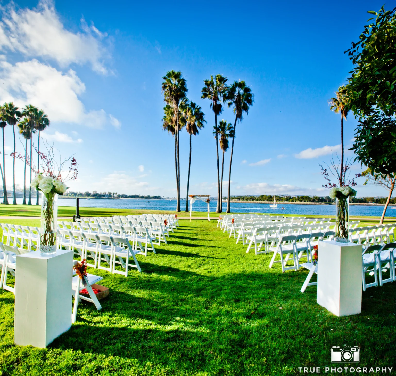 Waterfront wedding ceremony arrangement