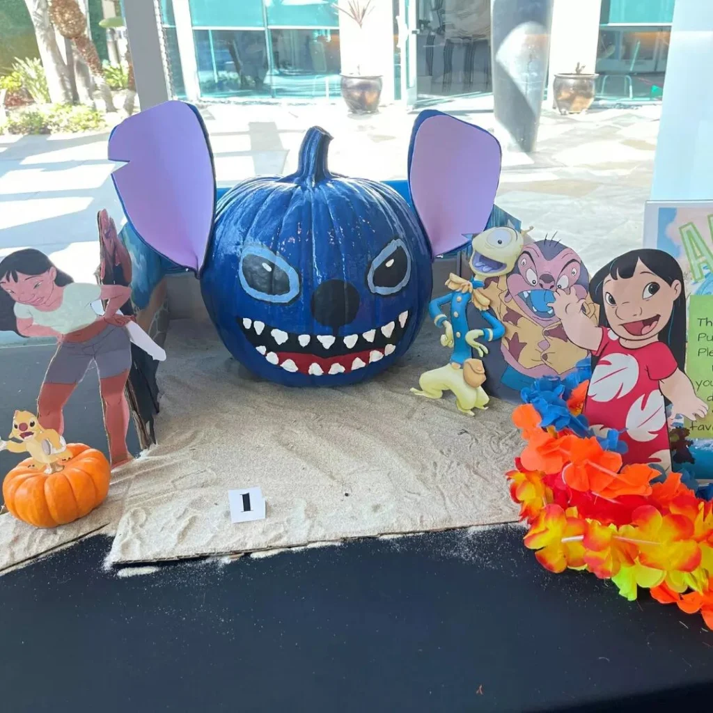 pumpkin painted to look like Lilo from the Lilo and Stitch movie