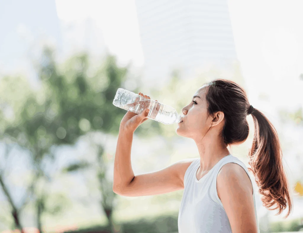 woman walking with a water bottle
