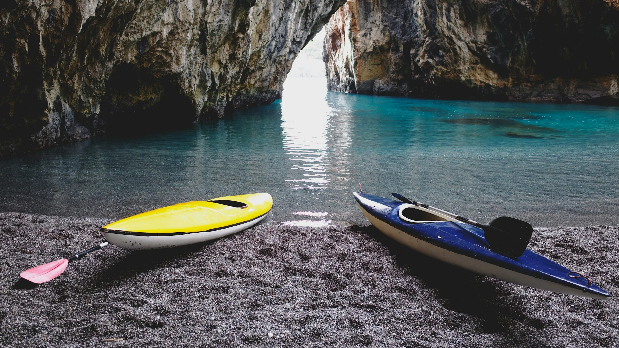 kayaks in a cave