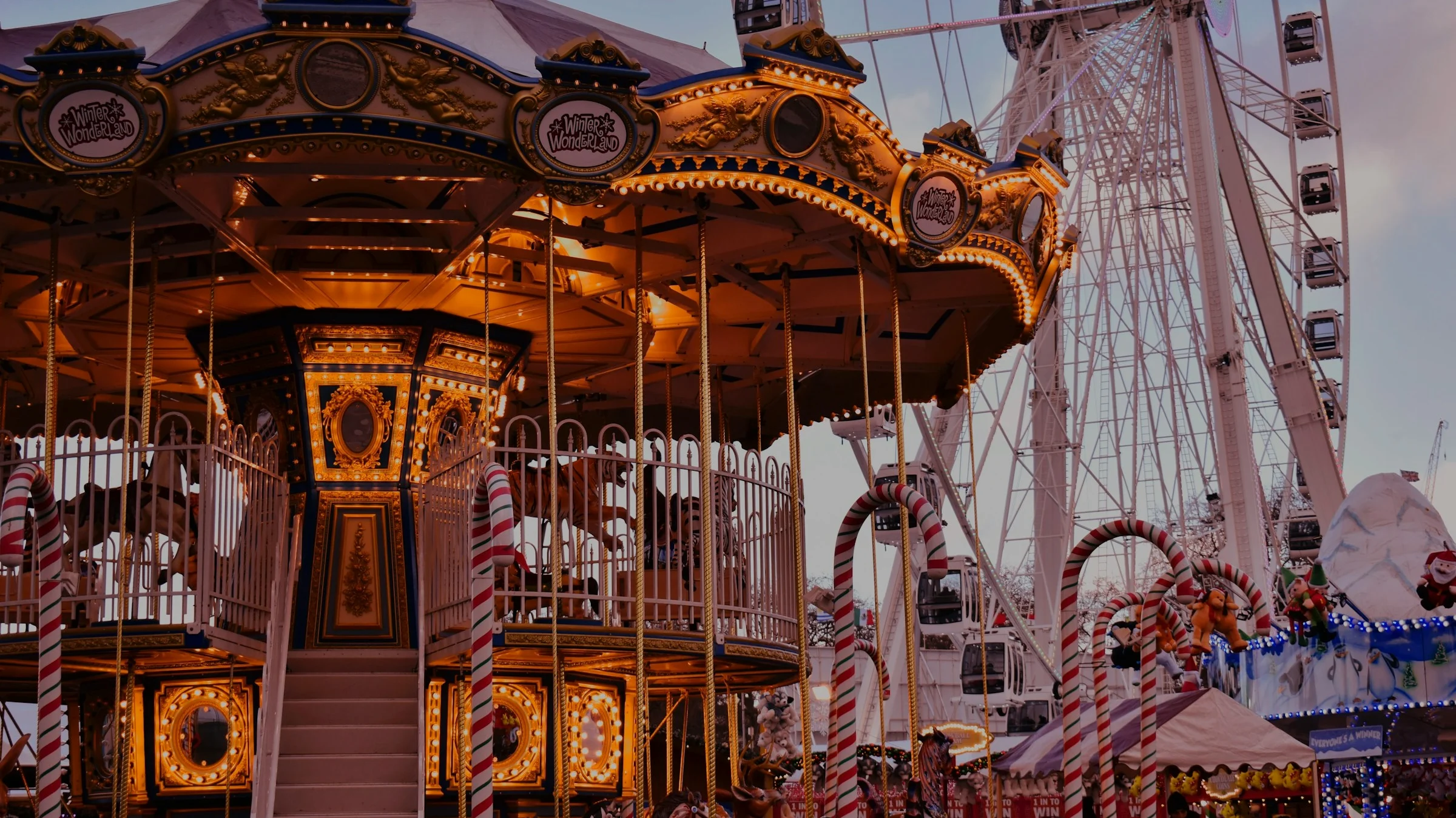 a theme park with holiday decor