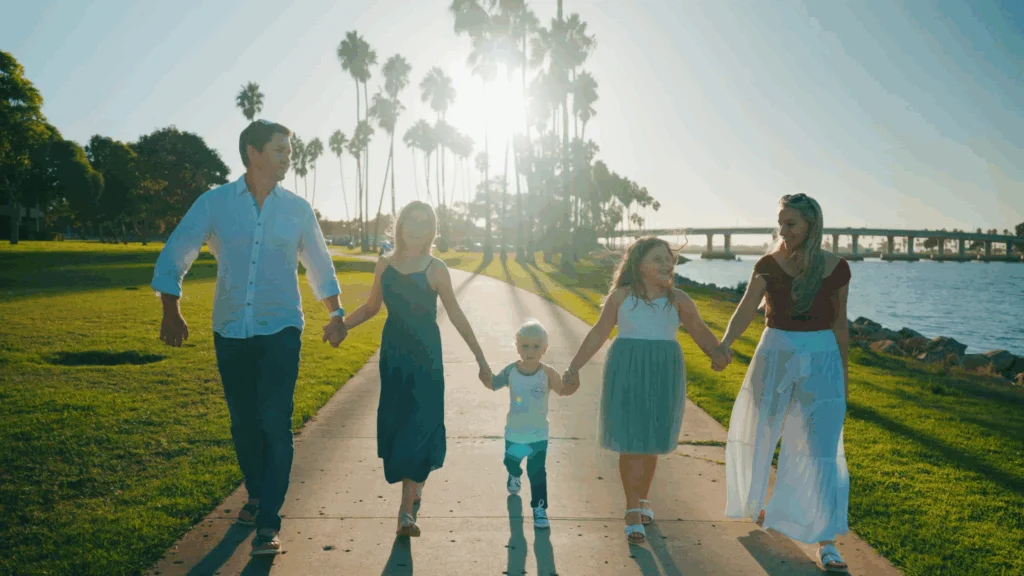 Family walking on Mission Bay loop