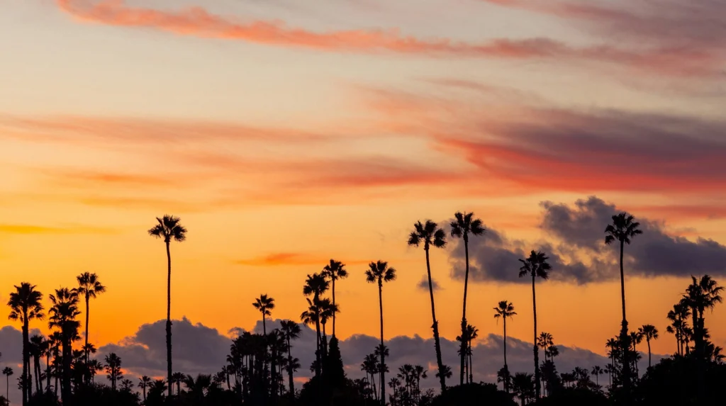 sunset and palm trees