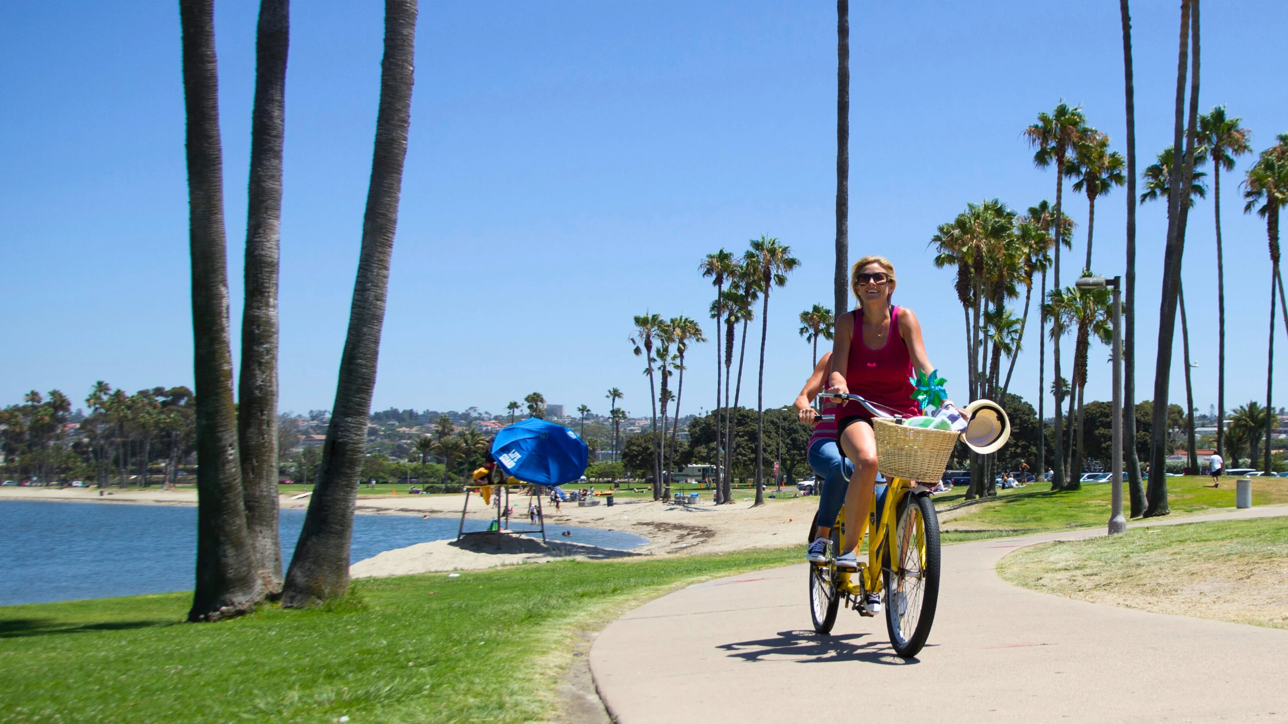 People biking on the waterfront