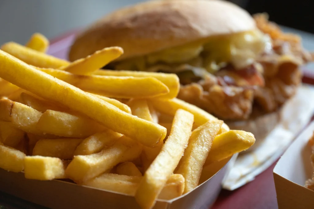 chicken sandwich and fries