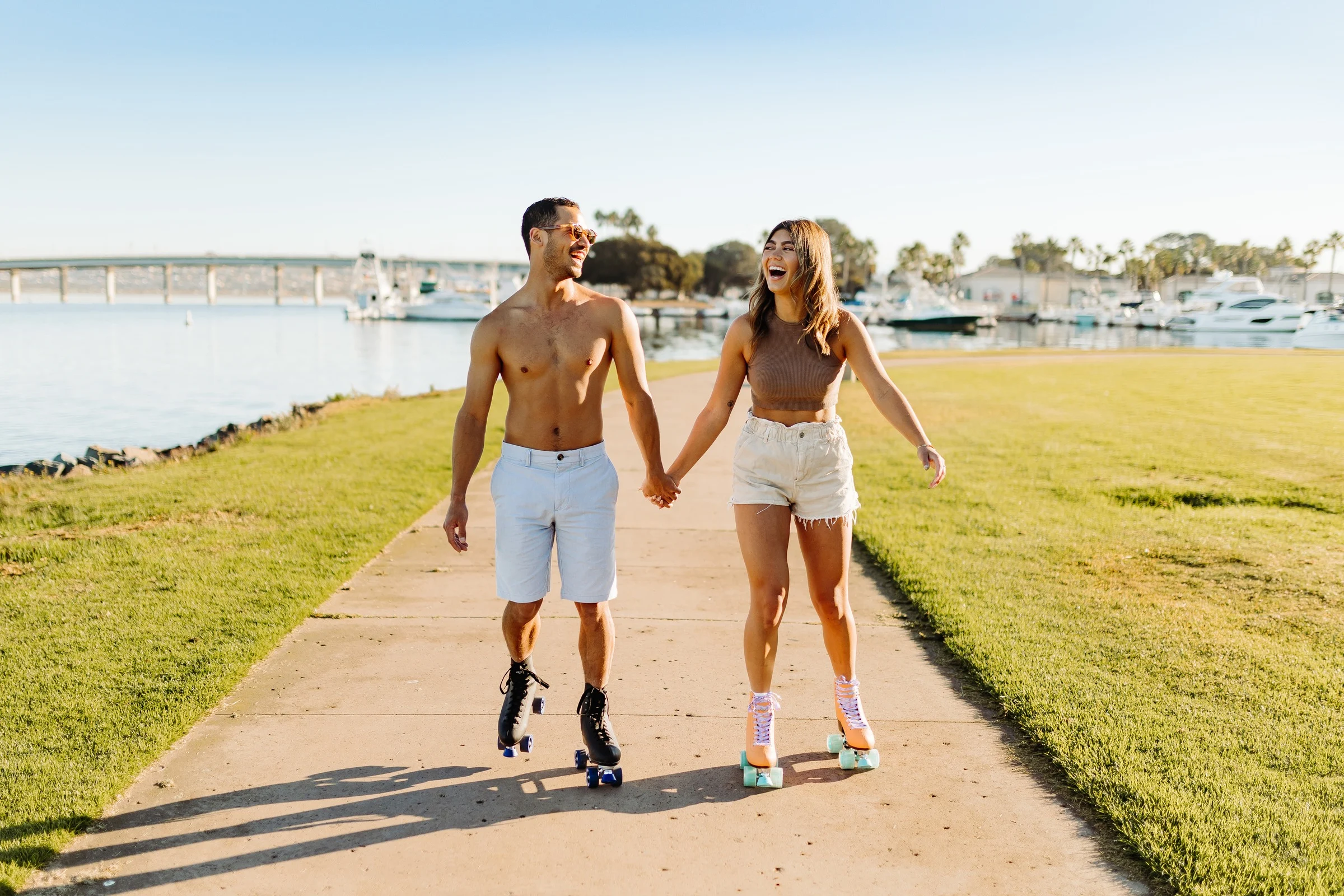 Couple on rollerblades
