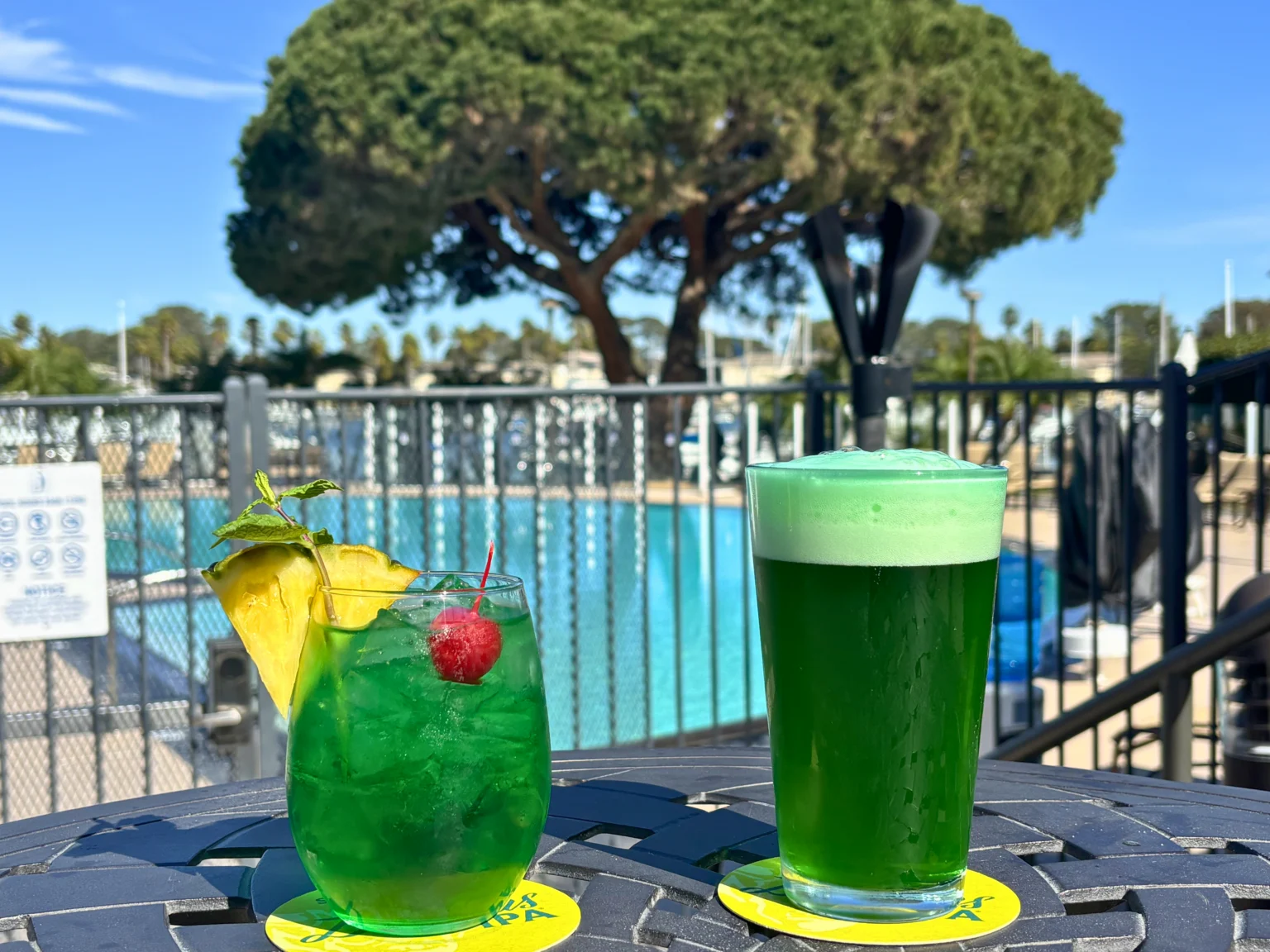 two green drinks on a table