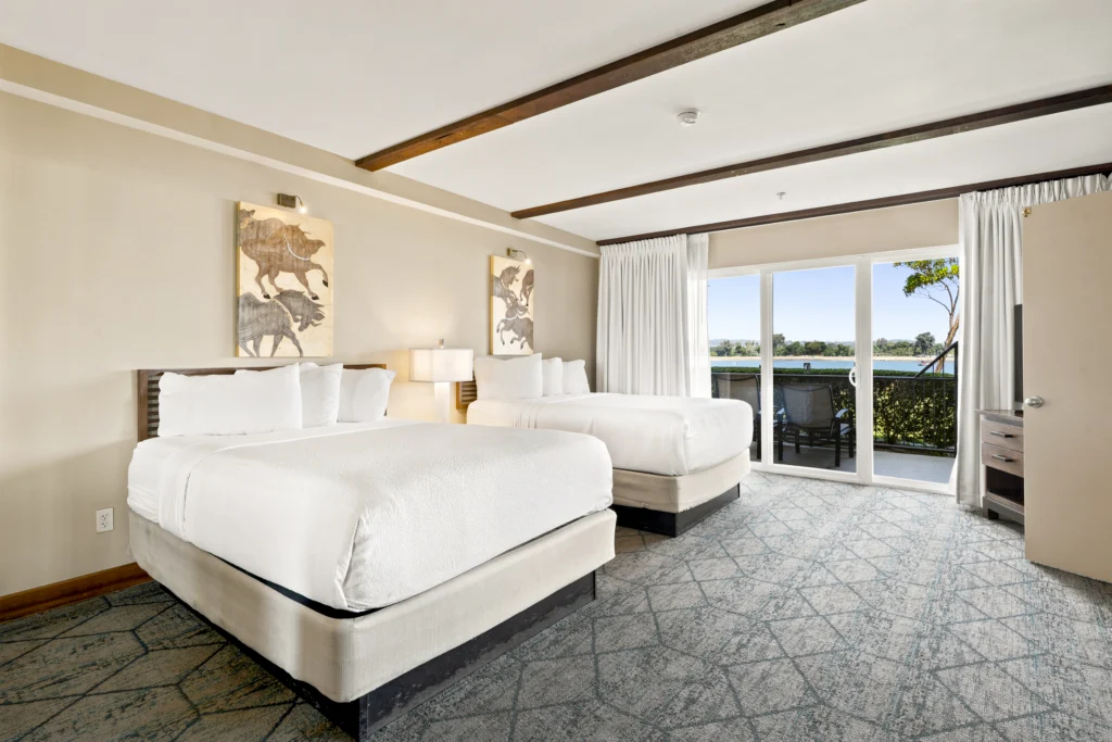 two queen beds and balcony in Bayside Conference Queen Suite at The Dana on Mission Bay San Diego