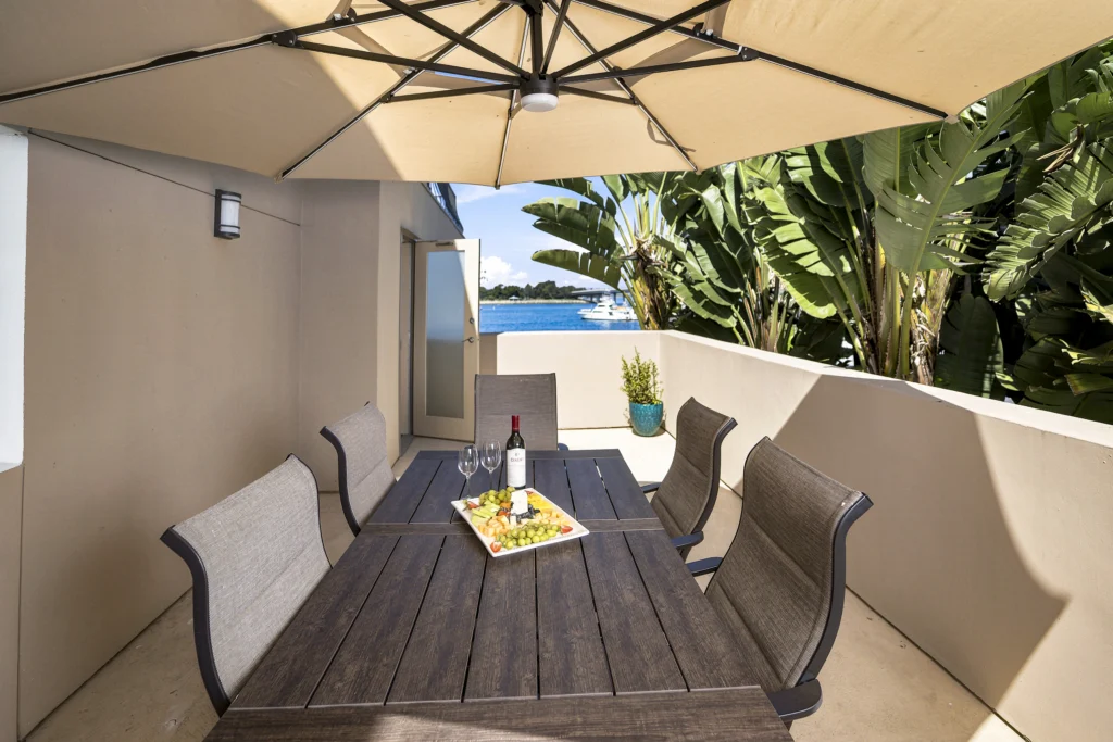 private balcony on marina in Deck-Queen-Suite at The Dana on Mission Bay San Diego