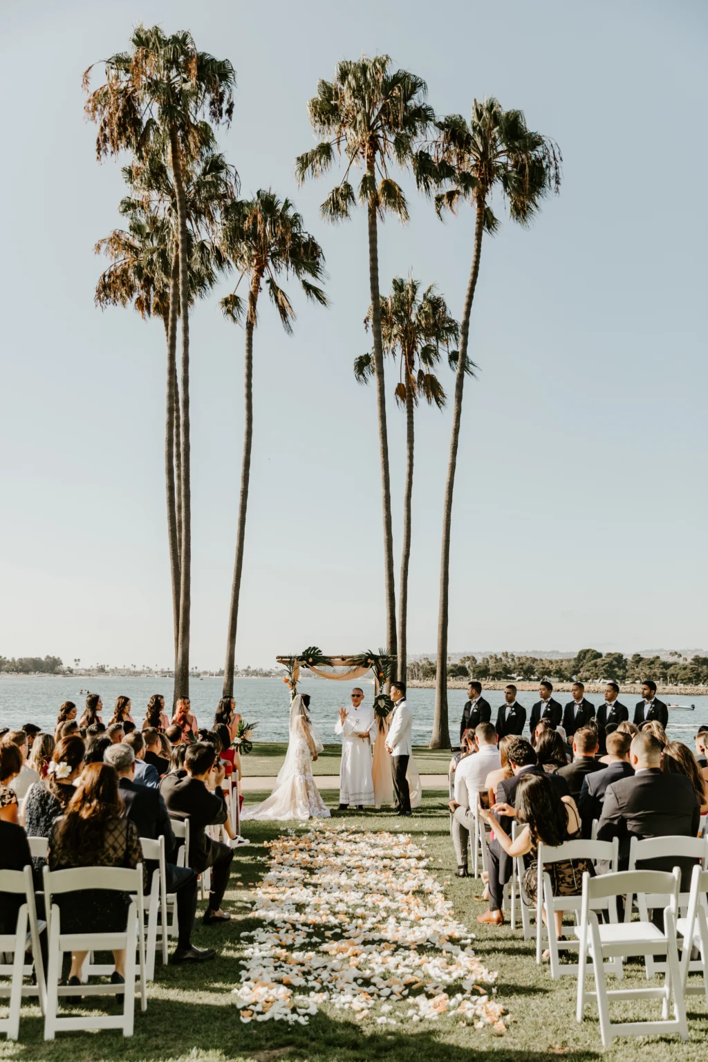 ceremony set up at the sunset lawn with couple at the alter